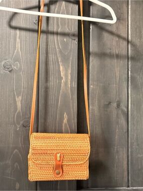 Woven Orange Crossbody Bag with Leather Trim